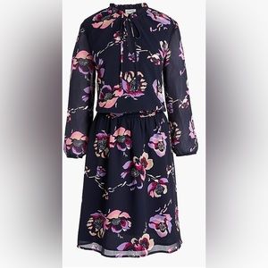 J. Crew Floral Smocked Waist Dress Womens Size S Navy Blue A Line Midi